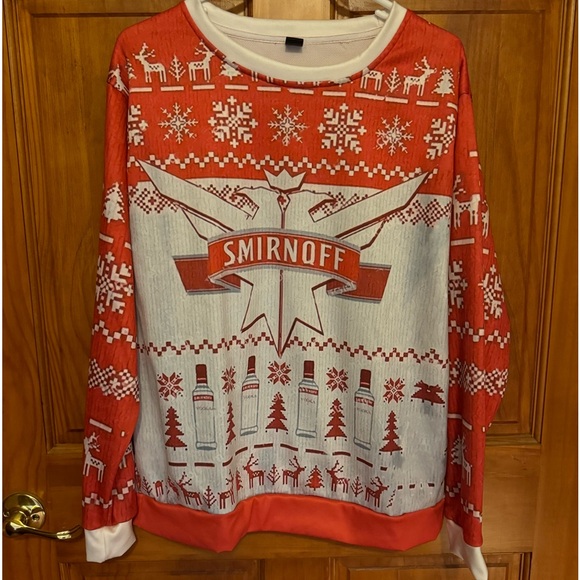 Unisex Smirnoff Vodka Ugly Sweater/Sweatshirt, Medium, Red & White - Picture 2 of 8